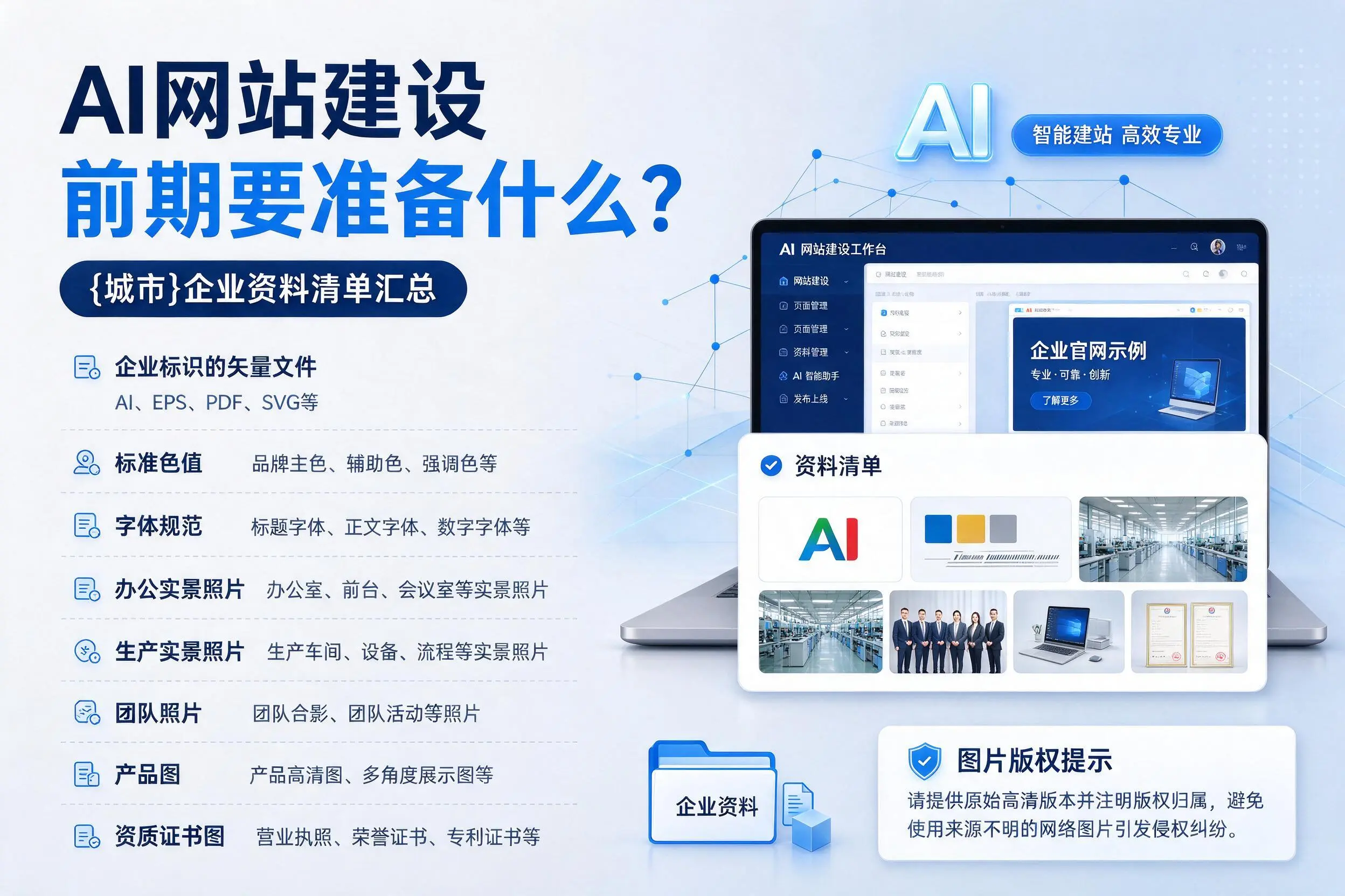 AI网站建设前期要准备什么?白银企业资料清单汇总